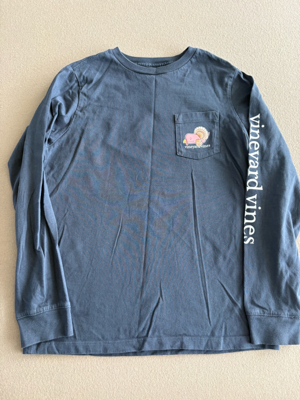 Vineyard Vines Navy Long-Sleeve Pocket Tee with Thanksgiving Turkey Whale